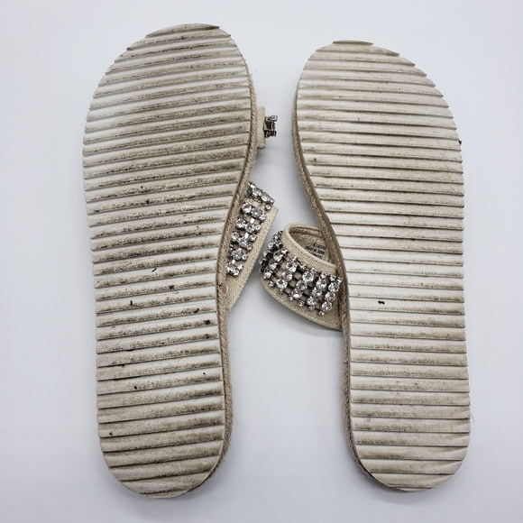 Nanette Lepore women US 9 off white sandals rhinestones fabric upper espadrille - Picture 8 of 11